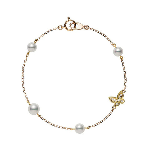 Mikimoto Akoya Cultured Pearl Bracelet with Diamond Butterfly Charm
