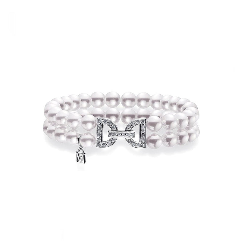 Mikimoto Akoya Cultured Pearl Double Row Bracelet with Diamond Clasp