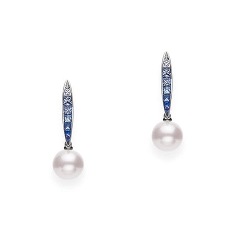 Mikimoto Akoya Cultured Pearl Mikimoto Ocean Earrings with Sapphire