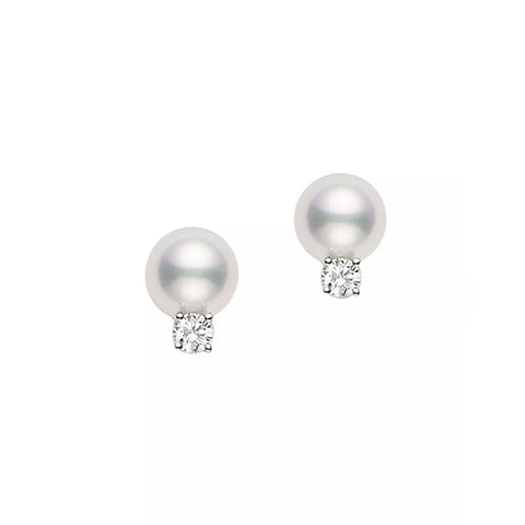Mikimoto Akoya Stud Earrings with Diamonds – 18K White Gold