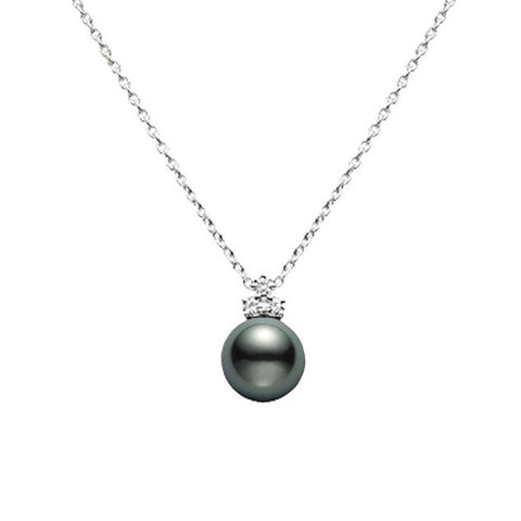 Mikimoto Black South Sea Pearl And Diamond Cluster Necklace