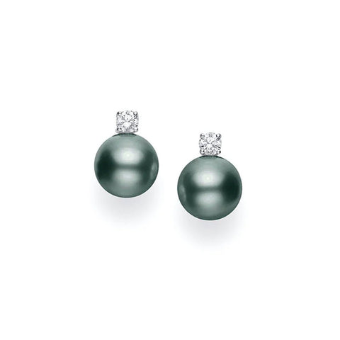 Mikimoto Black South Sea Pearl Diamond Earrings
