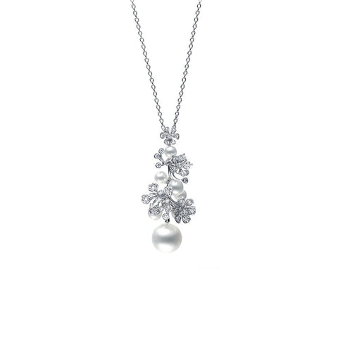 Mikimoto Bloom White South Sea and Akoya Cultured Pearl Floral Pendant in 18K White Gold