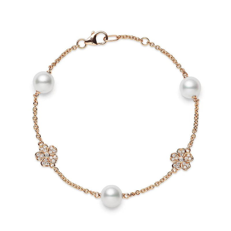 Mikimoto Cherry Blossom Akoya Cultured Pearl and Diamond Bracelet in 18K Pink Gold