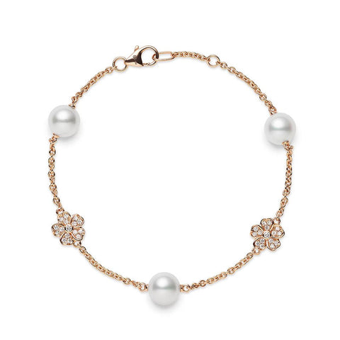 Mikimoto Cherry Blossom Akoya Cultured Pearl and Diamond Bracelet in 18K Pink Gold