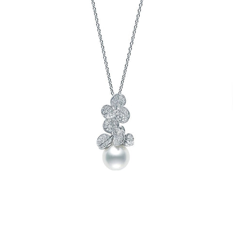Mikimoto Fortune Leaves Collection White South Sea Cultured Pearl and Diamond Pendant in 18K White Gold