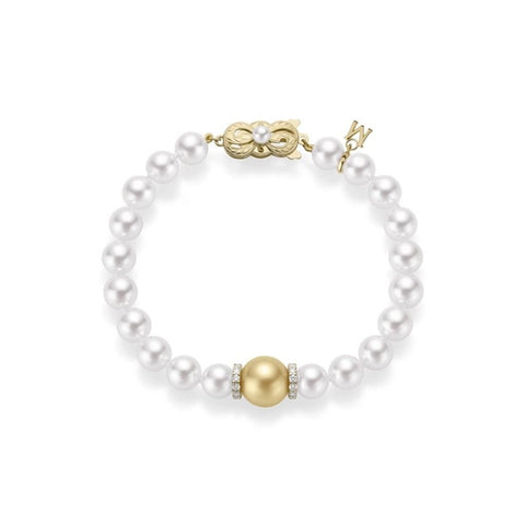 Mikimoto Fusion Akoya and Golden South Sea Cultured Pearl Bracelet With Diamond Rondelles