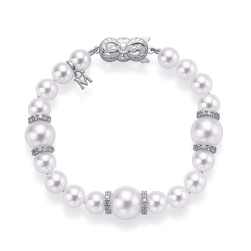 Mikimoto Fusion Akoya and White South Sea Cultured Pearl Bracelet with Diamond Rondelles