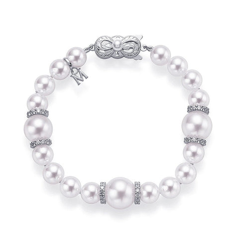 Mikimoto Fusion Akoya and White South Sea Cultured Pearl Bracelet with Diamond Rondelles