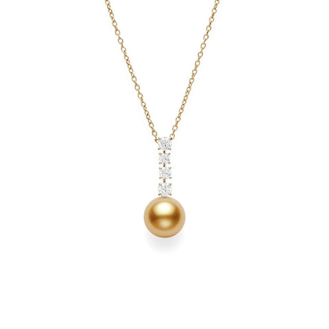 Mikimoto Golden South Sea Cultured Pearl Pendant with Diamonds in 18K Yellow Gold