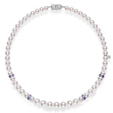 Mikimoto Ocean Akoya Cultured Pearl and Sapphire Necklace in 18K White Gold