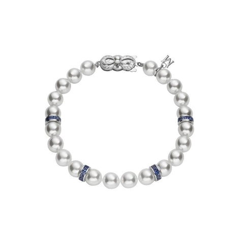 Mikimoto Ocean Akoya Cultured Pearl Bracelet with Sapphire Rondelles in 18K White Gold