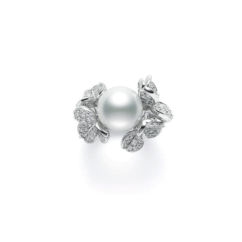 Mikimoto White South Sea Cultured Pearl and Diamond Fortune Leaves Ring