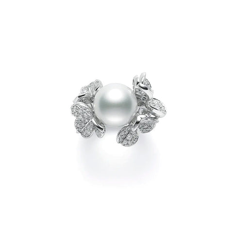 Mikimoto White South Sea Cultured Pearl and Diamond Fortune Leaves Ring
