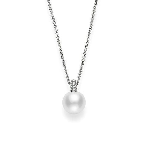 Mikimoto White South Sea Cultured Pearl and Pavé Diamond Pendant in 18K White Gold