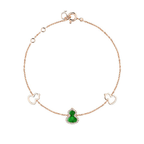 Qeelin Petite Wulu bracelet in 18K rose gold with diamonds and jade
