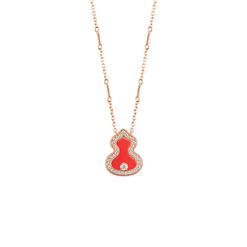 Qeelin Wulu necklace in 18K rose gold with diamonds and red agate