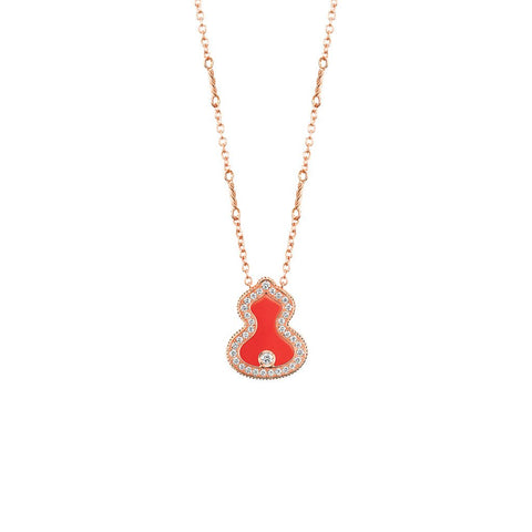 Qeelin Wulu necklace in 18K rose gold with diamonds and red agate