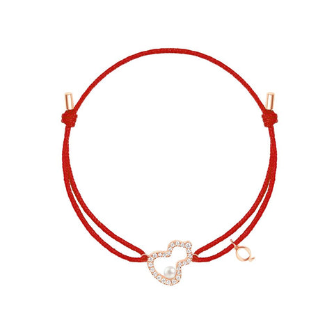 Qeelin Wulu Petite Akoya Pearl Red Cord Bracelet