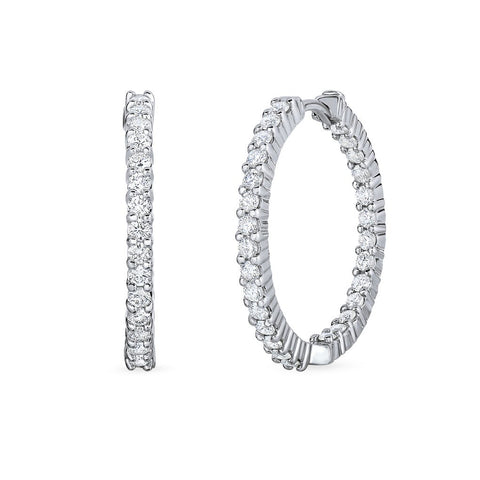 Roberto Coin 18K White Gold Small Inside Outside Diamond Hoop Earrings