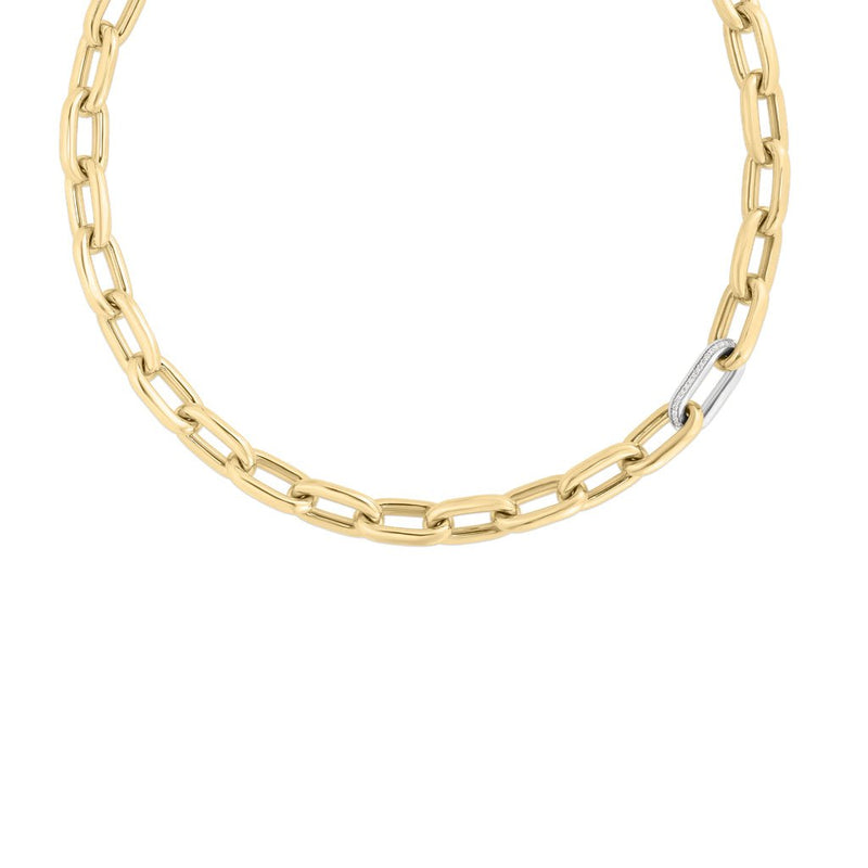 Roberto Coin 18K Yellow/White Designer Gold & Diamond Chunky Paperclip Necklace