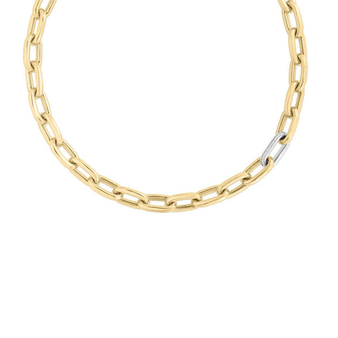 Roberto Coin 18K Yellow/White Designer Gold & Diamond Chunky Paperclip Necklace