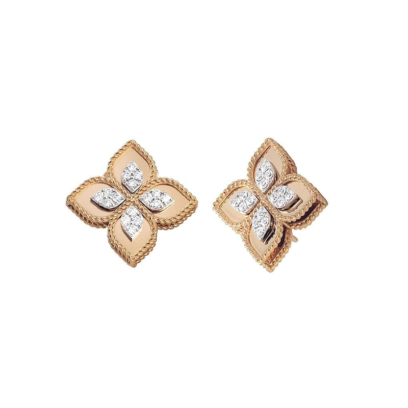 Roberto Coin Princess Flower Diamond Post Earrings in Rose & White Gold
