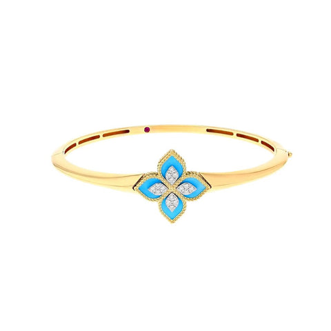 Roberto Coin Princess Flower Turquoise And Diamond Flower Bangle