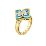 Roberto Coin Princess Flower Turquoise And Diamond Flower Ring