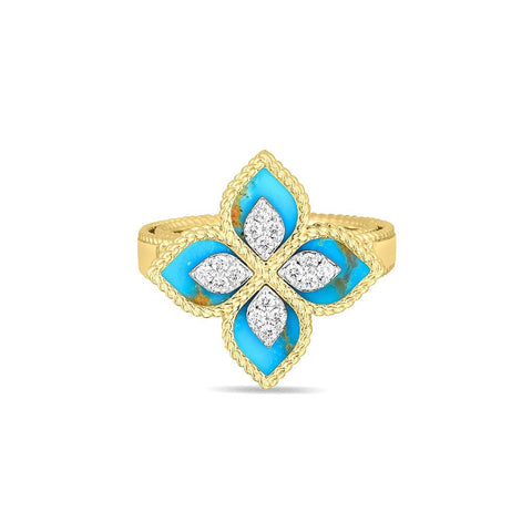 Roberto Coin Princess Flower Turquoise And Diamond Flower Ring
