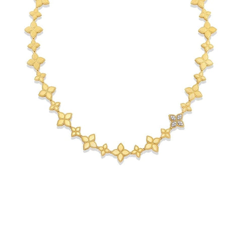Roberto Coin Princess Flower Yellow Gold And Pave Diamond Link Necklace