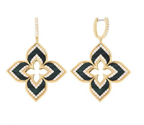 Roberto Coin Venetian Princess 18K Yellow Gold Malachite with Diamond Drop Earrings