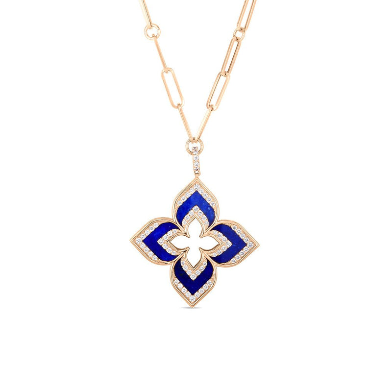 Roberto Coin Venetian Princess Diamond & Lapis Flower Necklace