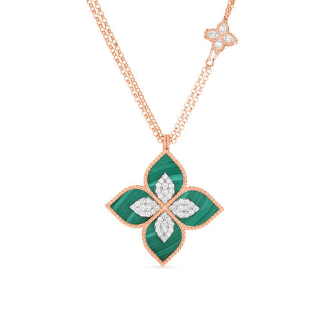 Roberto Coin Venetian Princess Medium Flower Malachite and Diamond Necklace