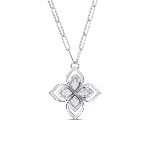 Roberto Coin Venetian Princess Pave Open Frame Diamond Flower Long Necklace