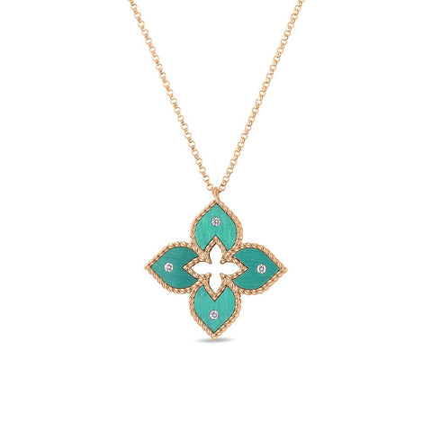 Roberto Coin Venetian Princess Small Green Titanium and Diamond Flower Necklace