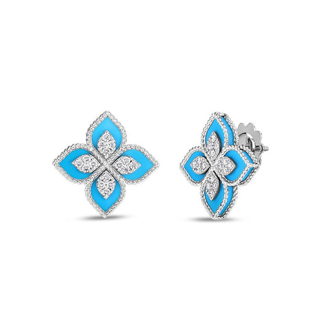 Roberto Coin Venetian Princess Turquoise and Diamond Flower Earrings