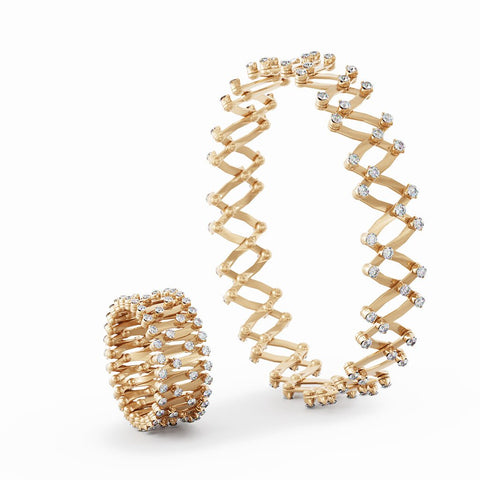 Serafino Consoli Ring Bracelet 1492 Full 2 Points Rose Gold White Diamonds