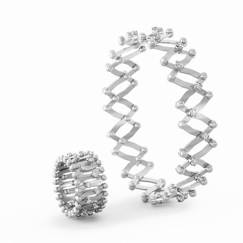 Serafino Consoli Ring Bracelet 1492 Middle 4 Points White Gold White Diamonds
