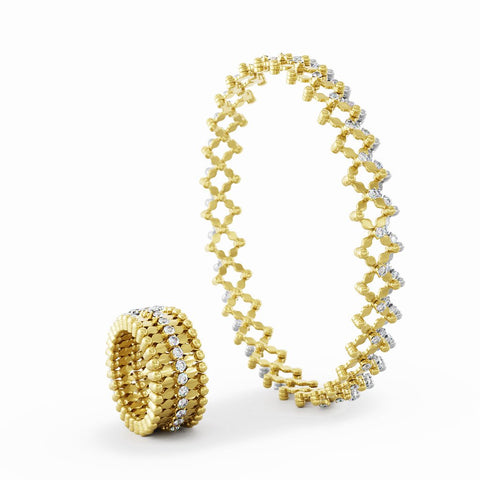 Serafino Consoli Ring Bracelet 1492 Middle 4 Points Yellow Gold White Diamonds