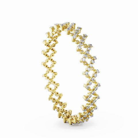 Serafino Consoli Ring Bracelet 5 Rows Full Inside 4 Points Yellow Gold White Diamonds
