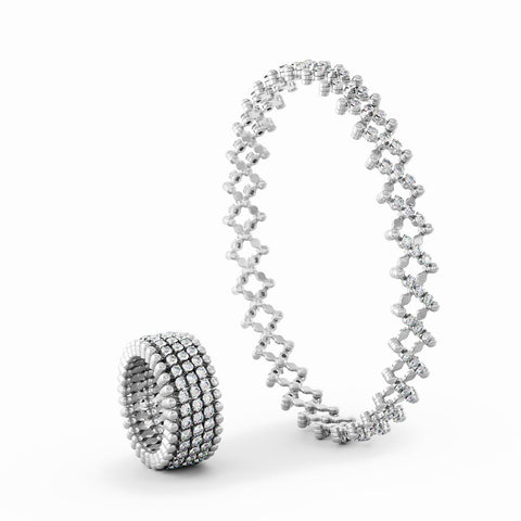 Serafino Consoli Ring Bracelet 5 Rows Middle 2 Points White Gold White Diamonds