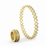 Serafino Consoli Ring Bracelet Alternato 5 Rows Middle 2 Points Yellow Gold White Diamonds