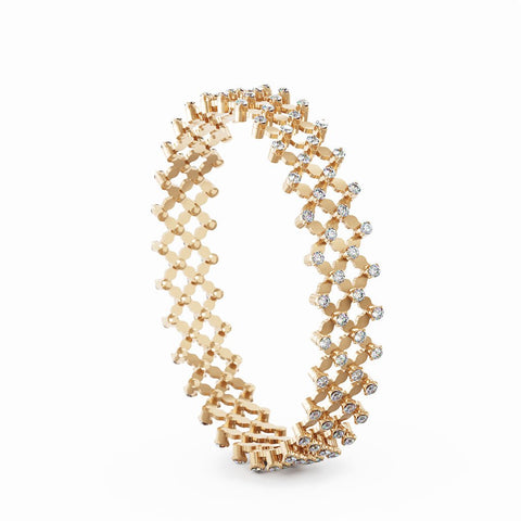 Serafino Consoli Ring Bracelet Alternato 7 Rows Full 2 Points Rose Gold White Diamonds