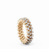 Serafino Consoli Ring Multi Size 3 Rows Full 2 Points Rose Gold White Diamonds