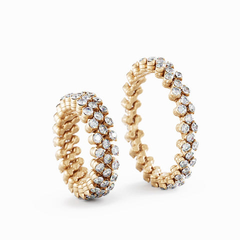 Serafino Consoli Ring Multi Size 3 Rows Full 2 Points Rose Gold White Diamonds