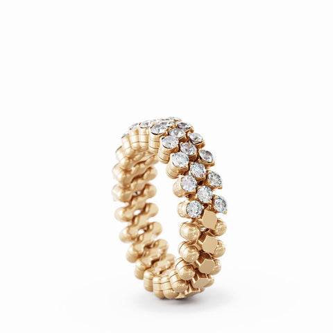 Serafino Consoli Ring Multi Size 3 Rows Half 2 Points Rose Gold White Diamonds