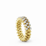 Serafino Consoli Ring Multi Size 3 Rows Half 2 Points Yellow Gold White Diamonds