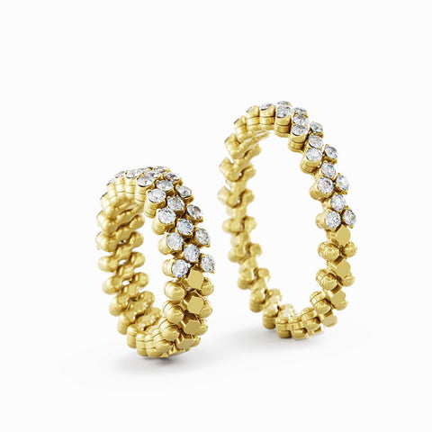 Serafino Consoli Ring Multi Size 3 Rows Half 2 Points Yellow Gold White Diamonds