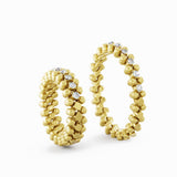Serafino Consoli Ring Multi Size 3 Rows Half Middle 2 Points Yellow Gold White Diamonds